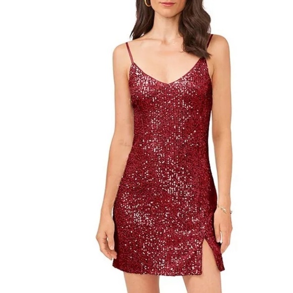 1. STATE NWT Sleeveless V-Neck Sequin Mini Slip Dress SZ 4 burgundy - Picture 10 of 11